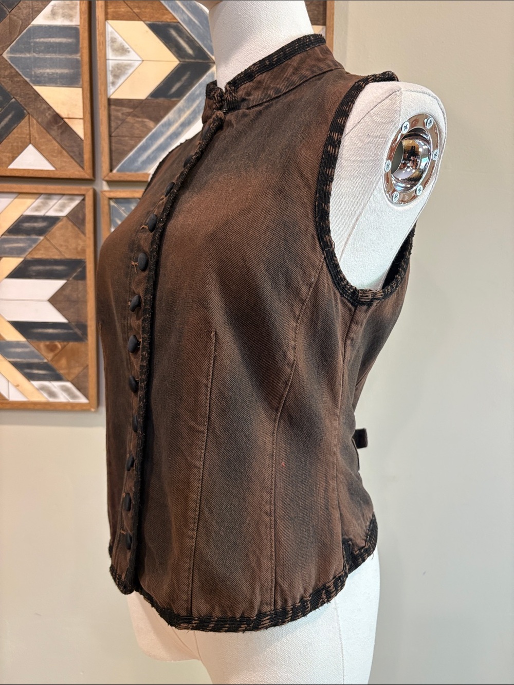 Vintage Ralph Lauren Blue Label Equestrian Brown Denim Button Up Vest size 8 - Picture 4 of 14